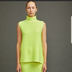 Christian Wijnants $490 Knit Sleeveless Neon Yellow Top 100% Merino Wool Euc!